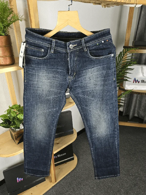 Men's Jeans with a Hidden Coin Pocket for Added ConvenienceElegant Straight Jeans Dark Blue