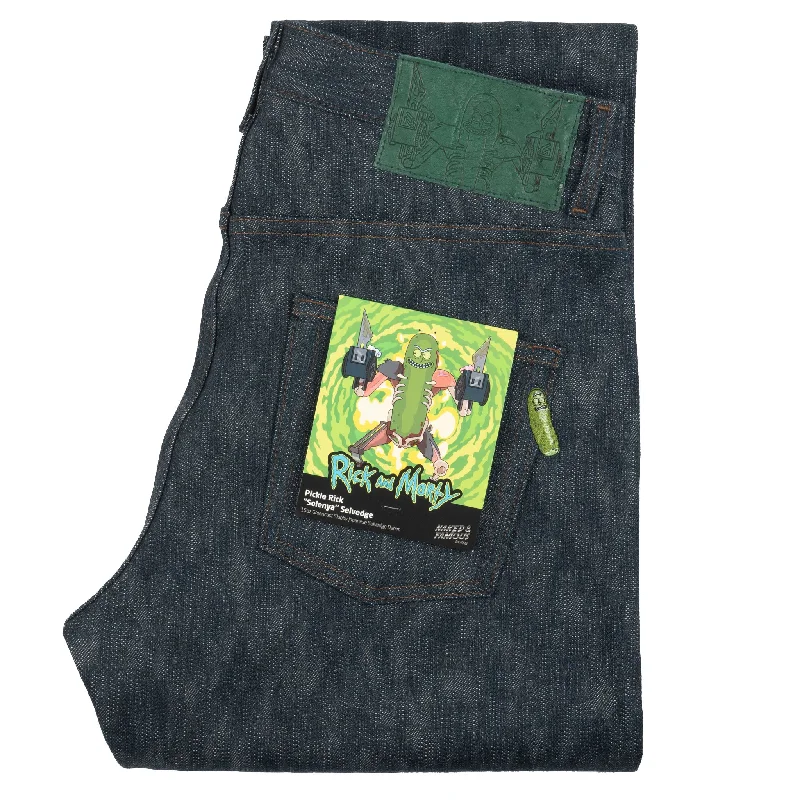 Plus Size Men's Relaxed Fit Jeans with a Tapered Leg for a Laid - Back VibeSuper Guy - Pickle Rick "Solenya" Selvedge