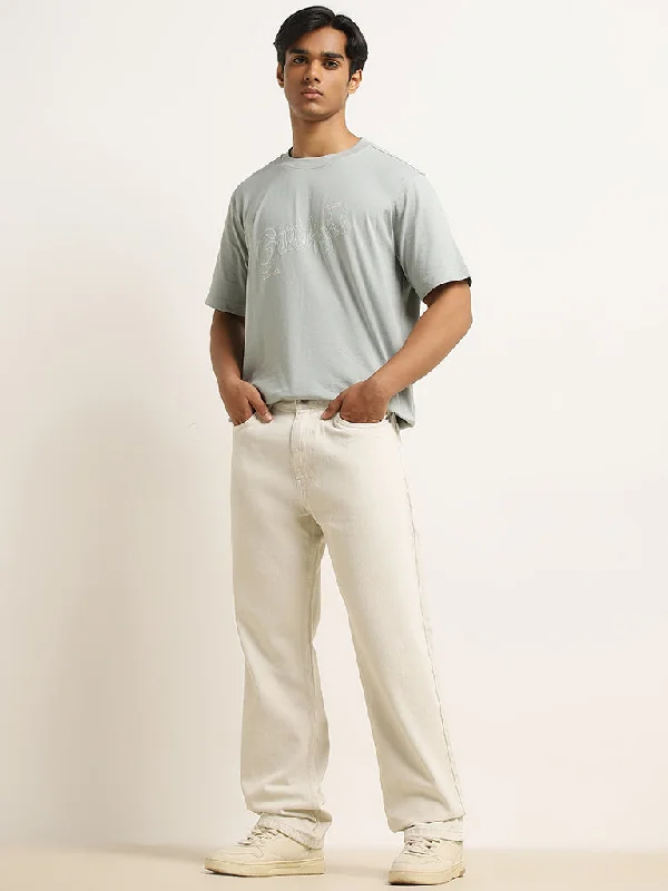 Men's Stretch Jeans with a Moisture - Wicking Lining for Active LifestylesNuon Off-White Mid - Rise Relaxed - Fit Jeans