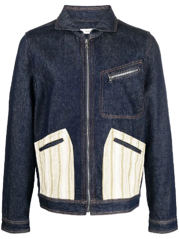 Down - filled men jackets in bright colors for winter fashionContrast-Panel Denim Jacket