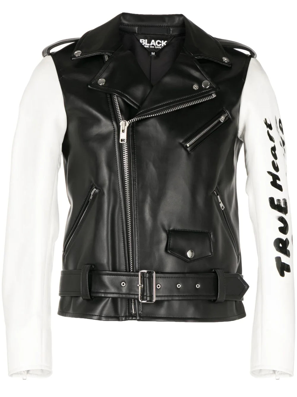 Slim - fit leather men jackets with a distressed finish for a rugged lookContrasting-Sleeves Biker Jacket