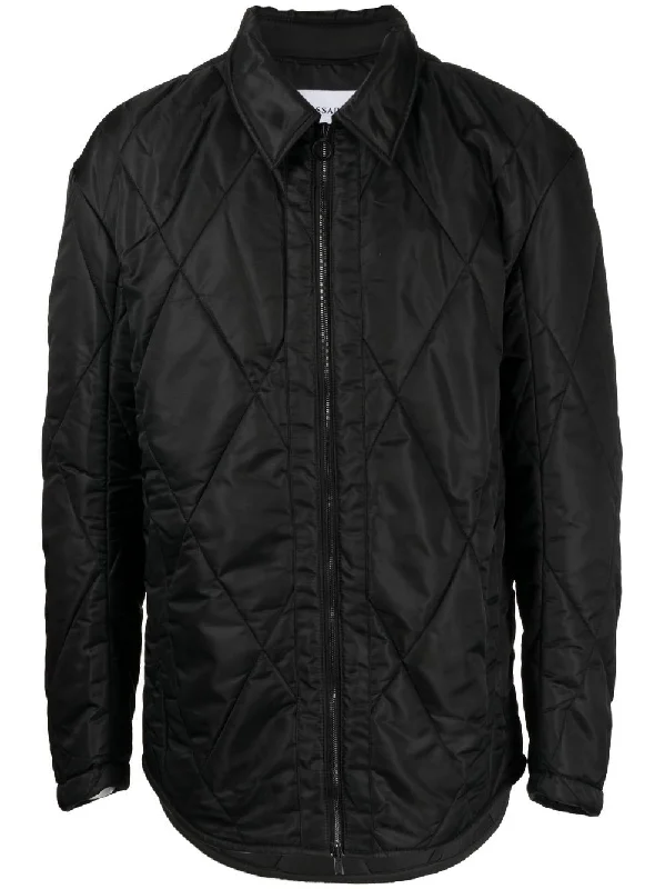 Men jackets with a built - in hood that can be stowed away when not in useDiamond-Quilted Jacket