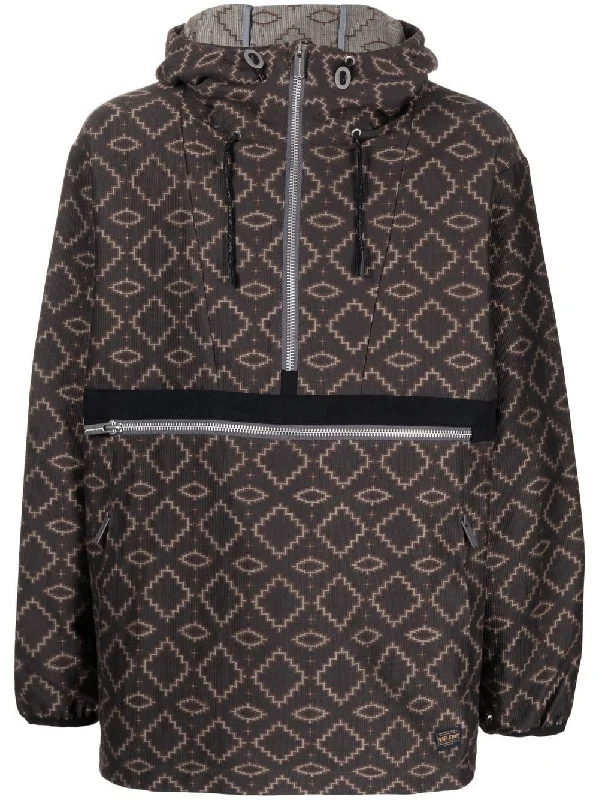 Men jackets with a zip - off sleeves to convert to a vestGeometric Pattern Half-Zipped Jacket