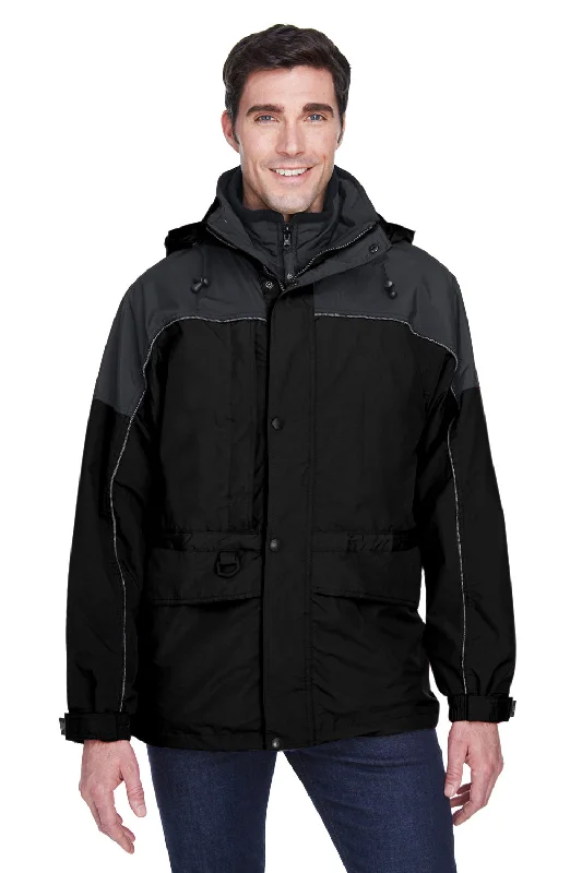 Men jackets with a hidden interior pocket for secure storageNorth End Mens 3-in-1 Water Resistant Full Zip Hooded Jacket - Black/Grey