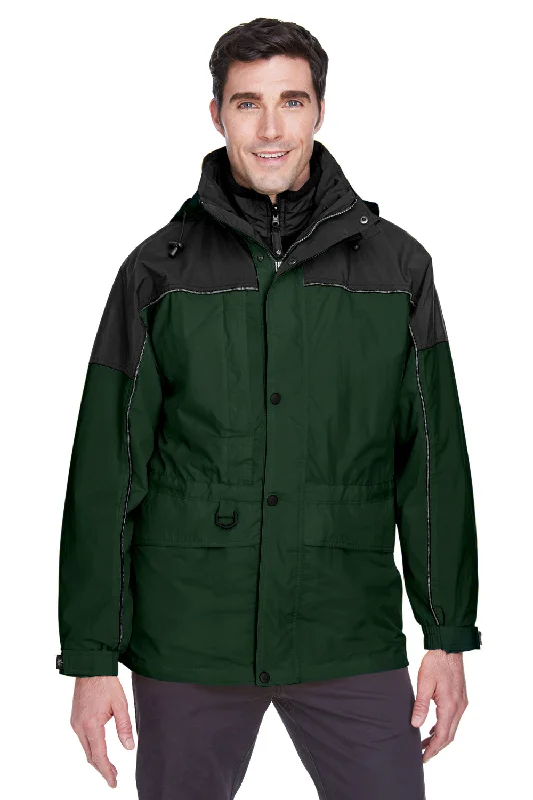 Windbreaker men jackets with UV protection for outdoor activitiesNorth End Mens 3-in-1 Water Resistant Full Zip Hooded Jacket - Alpine Green/Black