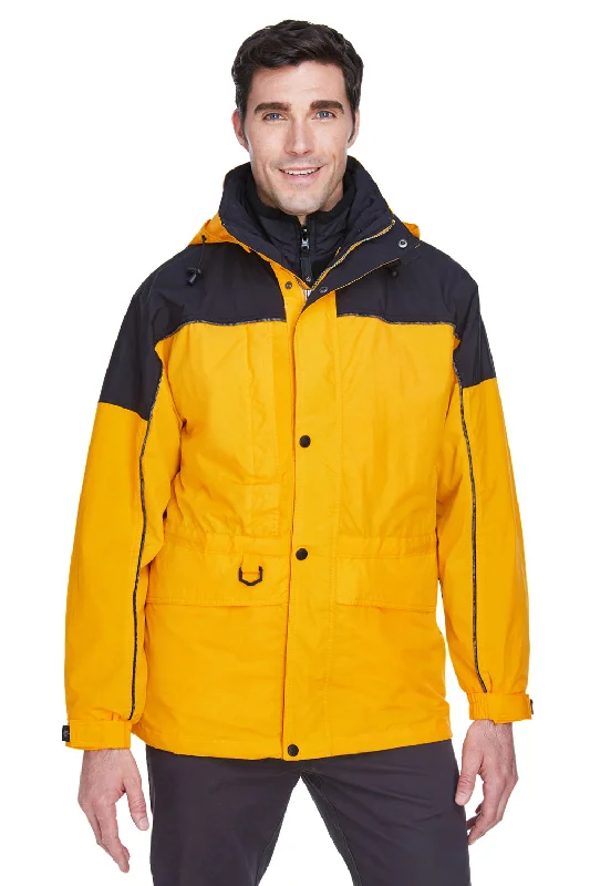 Tailored men jackets to pair with formal trousers for business meetingsNorth End Mens 3-in-1 Water Resistant Full Zip Hooded Jacket - Sunray Yellow/Black