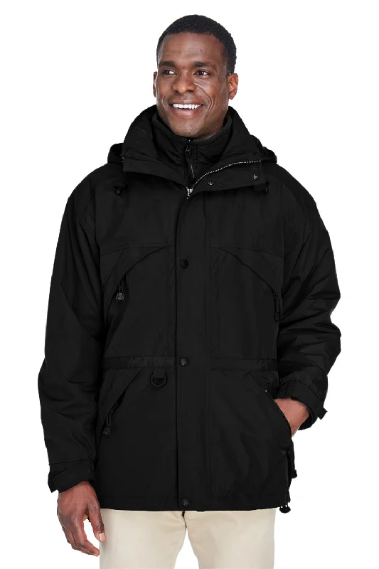 Men jackets with a hidden interior pocket for secure storageNorth End Mens 3-in-1 Water Resistant Full Zip Hooded Jacket - Black