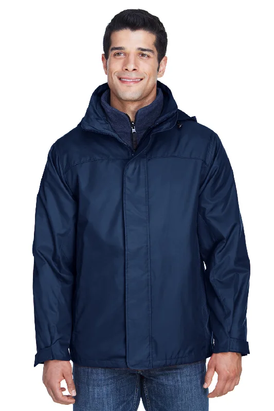 Lightweight men jackets made from recycled nylon for eco - friendly travelNorth End Mens 3-in-1 Water Resistant Full Zip Hooded Jacket - Midnight Navy Blue