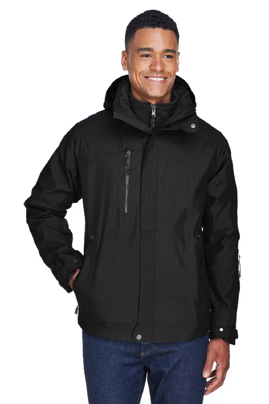 Embroidered men jackets with intricate floral designs for a unique aestheticNorth End Mens Caprice 3-in-1 Waterproof Full Zip Hooded Jacket - Black