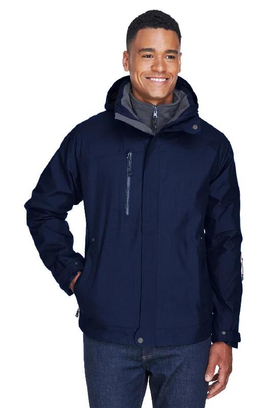 Men jackets with a zip - off sleeves to convert to a vestNorth End Mens Caprice 3-in-1 Waterproof Full Zip Hooded Jacket - Classic Navy Blue