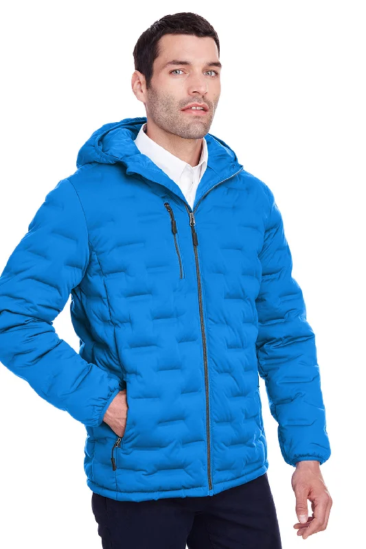 Lightweight men jackets made from recycled nylon for eco - friendly travelNorth End Mens Loft Waterproof Full Zip Hooded Puffer Jacket - Olympic Blue/Carbon Grey