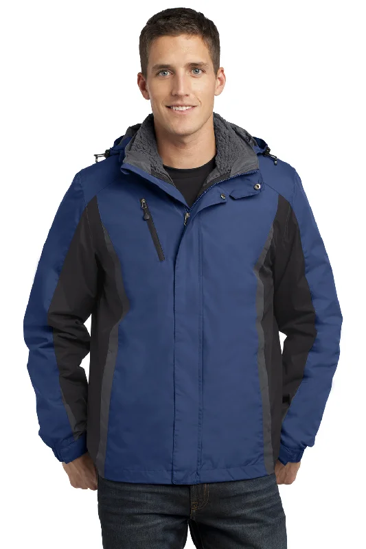 Waterproof men jackets with taped seams for heavy rain protectionPort Authority Mens 3-in-1 Wind & Water Resistant Full Zip Hooded Jacket - Admiral Blue/Black/Magnet Grey