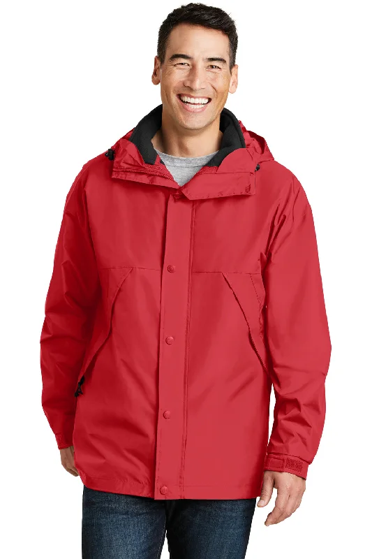 Hooded men jackets with a detachable faux - fur trim for added warmthPort Authority Mens 3-in-1 Wind & Water Resistant Full Zip Hooded Jacket - Red/Black - Closeout