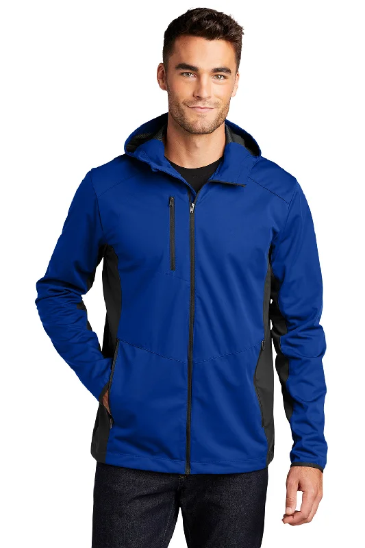 Men jackets with a media - friendly pocket for easy access to gadgetsPort Authority Mens Active Wind & Water Resistant Full Zip Hooded Jacket - True Royal Blue/Deep Black