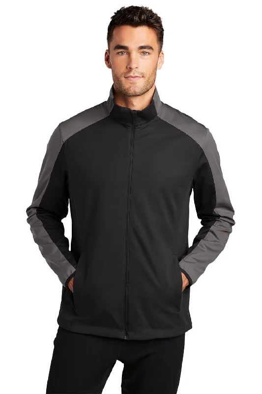 Bomber men jackets with ribbed cuffs for a classic 80s stylePort Authority Mens Active Wind & Water Resistant Full Zip Jacket - Deep Black/Steel Grey