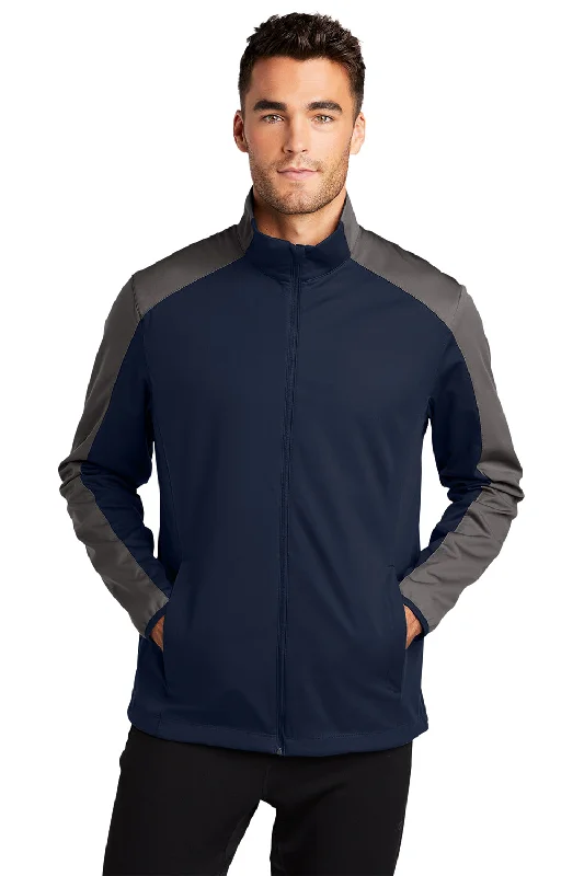 Lightweight men jackets made from recycled nylon for eco - friendly travelPort Authority Mens Active Wind & Water Resistant Full Zip Jacket - Dress Navy Blue/Steel Grey