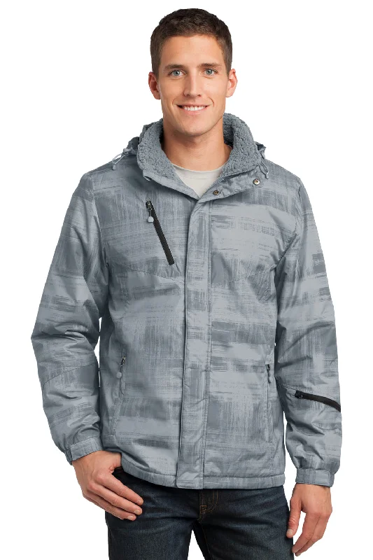 Windbreaker men jackets with UV protection for outdoor activitiesPort Authority Mens Brushstroke Wind & Water Resistant Full Zip Hooded Jacket - Grey - Closeout