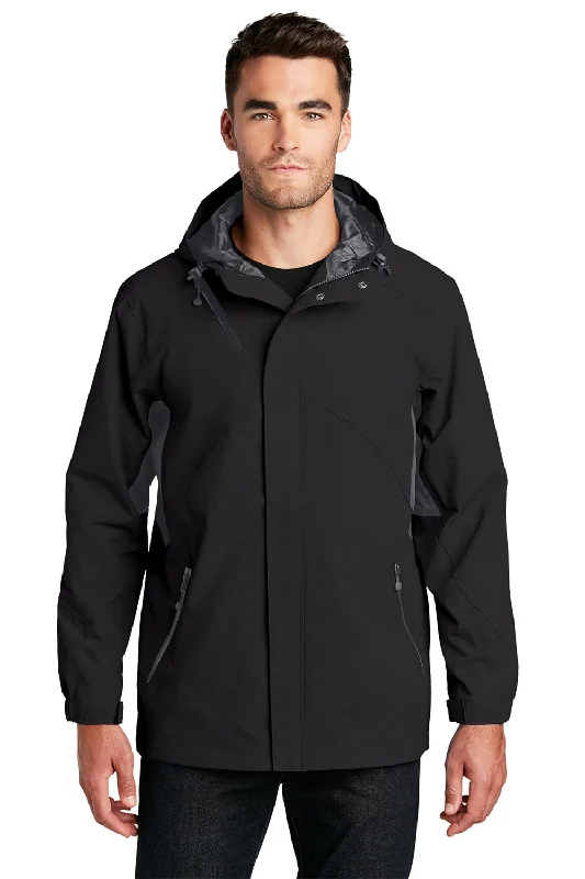 Fleece - lined men jackets for cold - weather commutingPort Authority Mens Cascade Waterproof Full Zip Hooded Jacket - Black/Magnet Grey