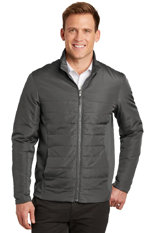 Checkered men jackets in a plaid pattern for a preppy appearancePort Authority Mens Collective Wind & Water Resistant Full Zip Jacket - Graphite Grey