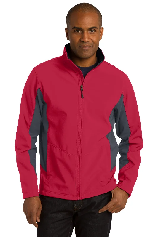 Men jackets with a built - in hood that can be stowed away when not in usePort Authority Mens Core Wind & Water Resistant Full Zip Jacket - Rich Red/Battleship Grey - Closeout