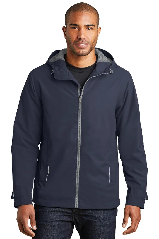 Bomber men jackets with ribbed cuffs for a classic 80s stylePort Authority Mens Northwest Slicker Waterproof Full Zip Hooded Jacket - Navy Blue