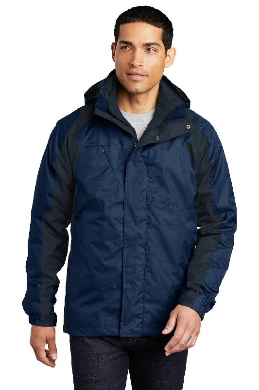 Fleece - lined men jackets for cold - weather commutingPort Authority Mens Ranger 3-in-1 Waterproof Full Zip Hooded Jacket - Insignia Blue/Navy Blue