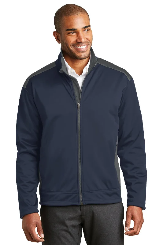 Bomber men jackets with ribbed cuffs for a classic 80s stylePort Authority Mens Wind & Water Resistant Full Zip Jacket - Navy Blue/Graphite Grey - Closeout