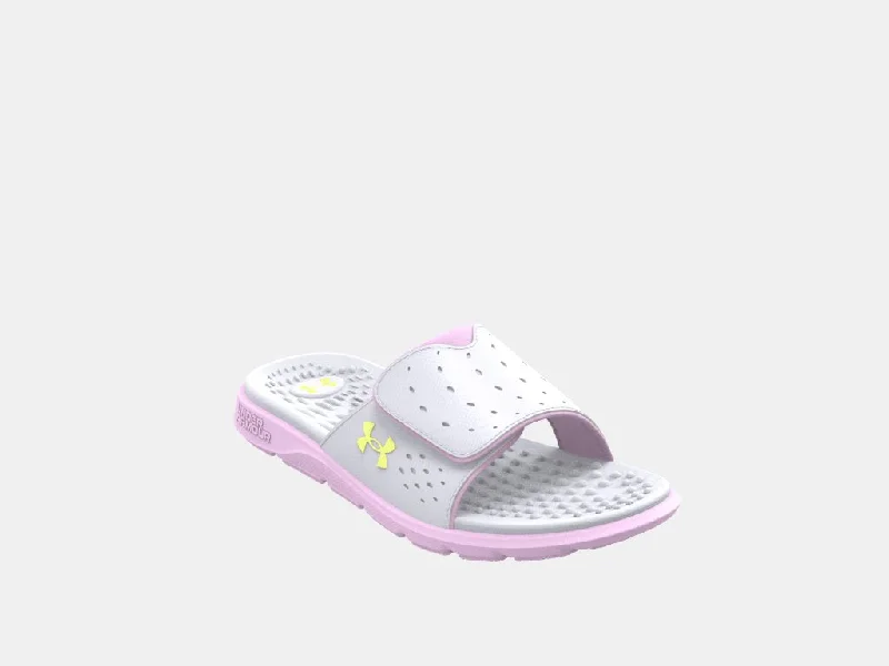 Kids' UA Ignite 7 Pro Slide Sandal - Purple Ace/Halo Gray/Sonic Yellow