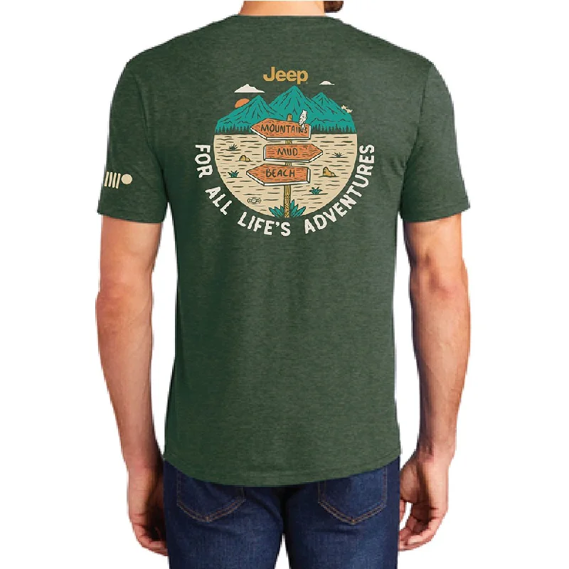 Men's distressed denim - look t - shirts with a rugged appealMens Jeep® For All Life's Adventures T-Shirt - Heather Forest Green