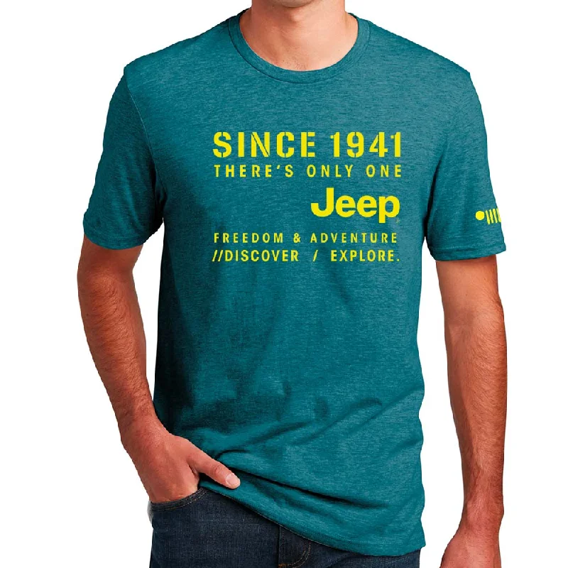 Men's moisture - wicking athletic t - shirts for intense workoutsMens Jeep®Stencil T-Shirt - Heather Deep Ocean Green