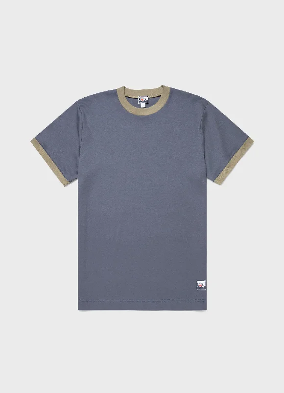 Men's short - sleeve linen t - shirts for summer beach outingsMen's Sunspel x Nigel Cabourn Carbon Brushed T-shirt in Slate Blue