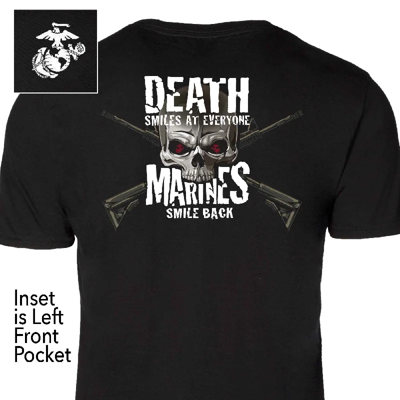 Men's distressed denim - look t - shirts with a rugged appealMarines Smile Back With Front Pocket T-shirt