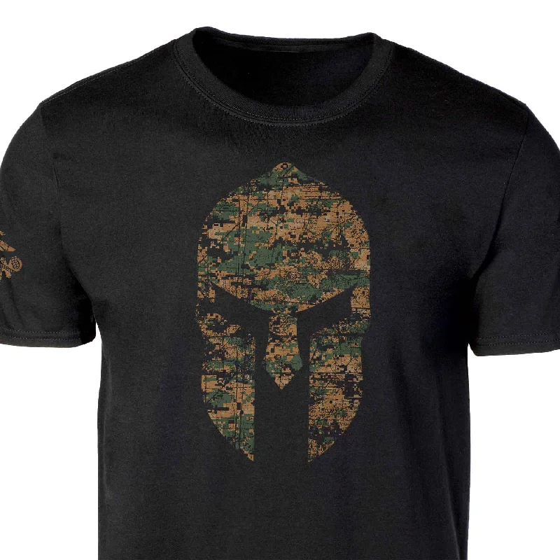 Men's ribbed t - shirts with a textured finish for added styleUSMC Marpat Camo Spartan Helmet T-shirt