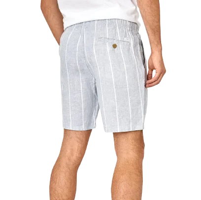 Men's drawstring casual linen shorts for a laid - back summer lookThe Baja Marina Linen Short - Vintage Mint and White