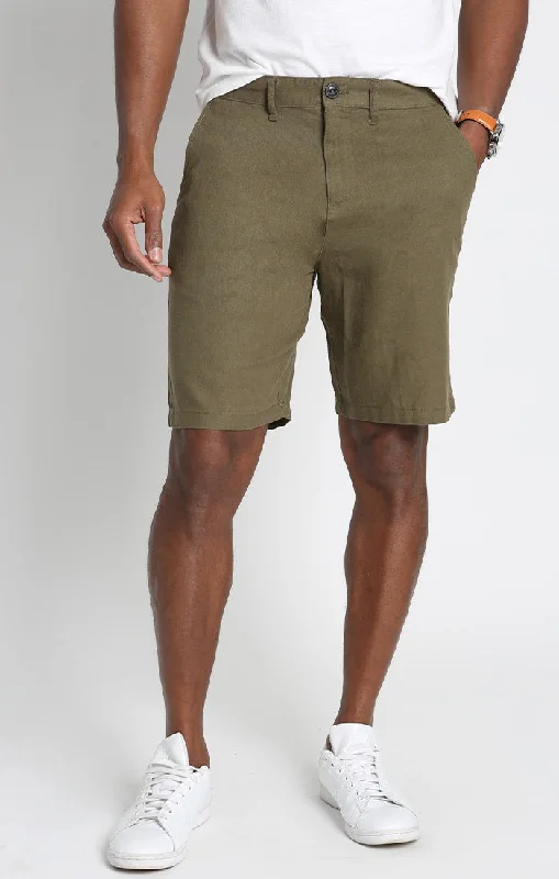 Men's wide - leg linen blend shorts for a relaxed beachside vibeGreen Linen Blend Short