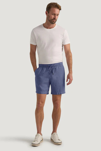 Men's flat - front chino shorts for semi - formal summer eventsM.J. Bale - Bilgola Linen Shorts - Airforce Blue