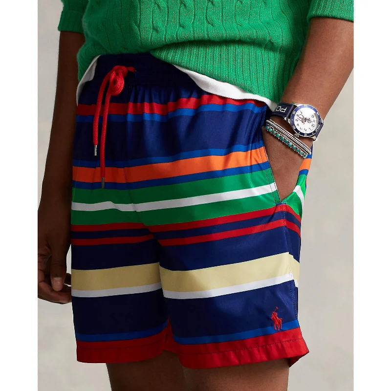 Men's floral print silk blend shorts for a unique night - out lookPolo Ralph Lauren - Traveller Classic Swim Trunk - Navy Summit Stripe